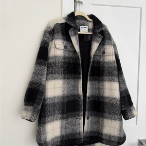 Old Navy Black and White Plaid Peacoat